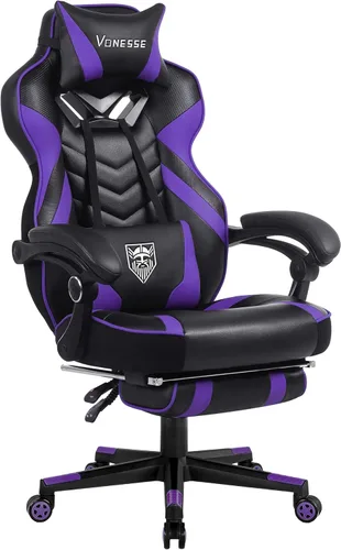 Vista 9 de Vonesse Silla de juegos, silla de oficina grande y alta con reposapiés y masaje, sillas de juegos para adultos con soporte lumbar, silla ergonómica