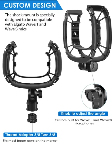 Vista 5 de Soporte de micrófono con soporte de choque, [construido a medida para micrófono Wave] Suspensión antivibración Soporte de montaje de choque Clip