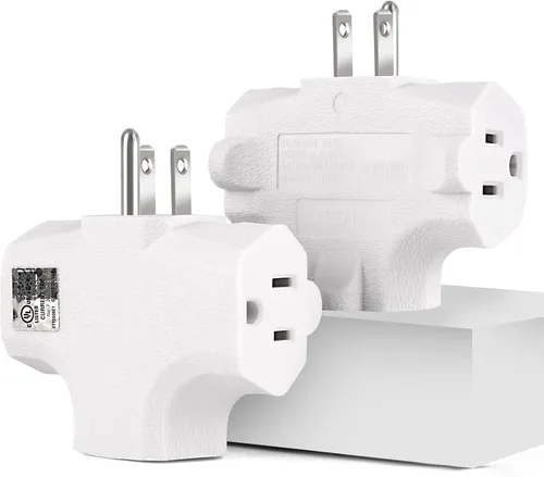 Vista 6 de Adaptador de pared de 3 tomacorrientes en forma de T, extensor de enchufe de 3 clavijas con conexión a tierra, 125 V 1875 W, enchufe de pared