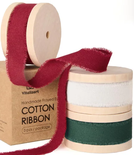 Vista 18 de Vitalizart Cinta de algodón azul bebé hecha a mano con flecos de 5/8 pulgadas x 21 yardas, cintas de algodón natural puro para envolver regalos