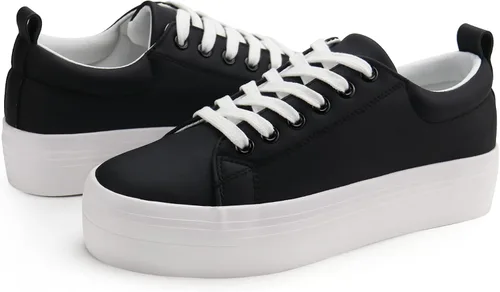 Vista 5 de JABASIC Zapatos deportivos de plataforma con cordones para mujer, cómodos, informales, a la moda, para caminar
