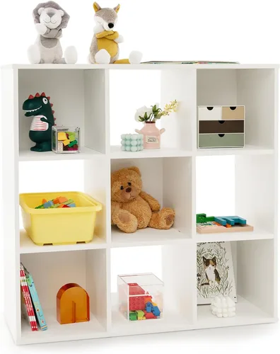 Vista 9 de Costzon Organizadores y almacenamiento de juguetes, estantería de madera blanca de 4 cubos para niños para libros, organización de exhibición