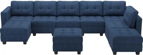 Vista 8 de Belffin Sofá modular de gran tamaño con tumbona reversible, sofá modular convertible con otomana en forma de U, juego seccional con asientos