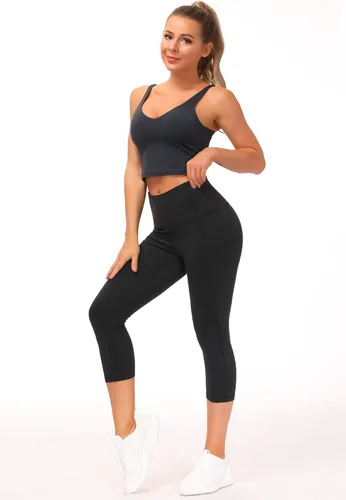 Vista 2 de THE GYM PEOPLE - Pantalones deportivos de yoga gruesos de tiro alto para mujer, con bolsillos y control de abdomen, leggings para entrenar y correr