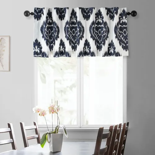 Vista 2 de HPD Half Price Drapes Cenefa de ventana 50 X 19 Algodón Ikat Impreso, PRTW-VLD24A-19, Ikat Azul