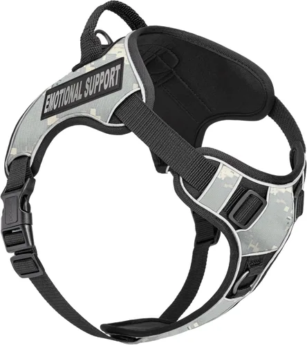 Vista 16 de Dogline Quest - Arnés para perro sin tirones con soporte emocional parches reflectantes extraíbles suave y cómodo chaleco para perro con hebilla