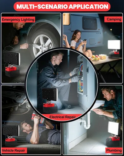 Vista 9 de LIVOWALNY Luces de Trabajo LED Compatibles con Batería Milwaukee de 18V, 100W 10000LM Luz de Inundación de 7" Portátil con Puerto de Carga USB
