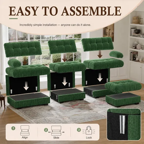 Vista 9 de Sofá modular de gran tamaño de 90 pulgadas con otomana móvil, asiento profundo en forma de L, cómodo sofá de nube de felpilla de 3 asientos modernos