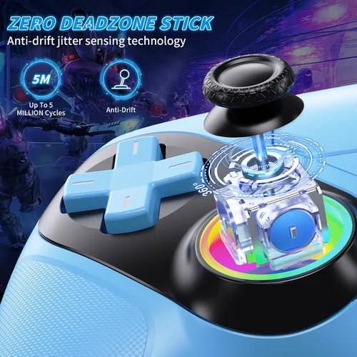 Vista 6 de Dinosoo RGB Wireless Controller for PS5/PlayStation 5 PC, Bluetooth Controller with Turbo, Macro, Dynamic Vibration, 6-Axis Motion Control, 3.5mm