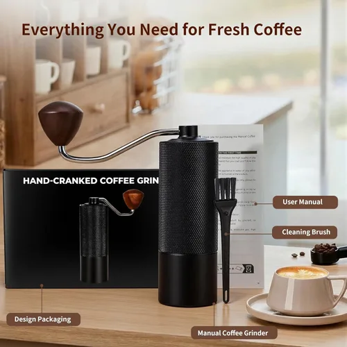 Vista 8 de Molinillo de café manual, capacidad de 0.88 oz, fresas cónicas de acero inoxidable CNC con ajuste interno ajustable, molino de café portátil