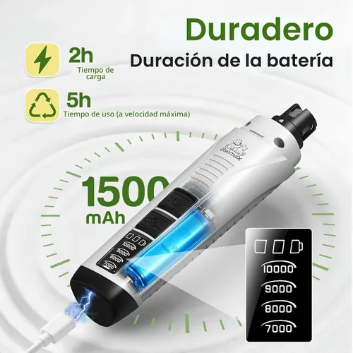 Vista 6 de Molinillo de uñas para perro, 4 velocidades, recargable, silencioso, eléctrico, recortador de uñas para mascotas con luces LED duales, protector