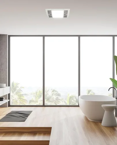 Vista 4 de Akicon Extractor de baño, ultra silencioso de 90 CFM 1.5 Sones Ventilación LED con luz (bombilla LED base E26 de 12 W incluida)