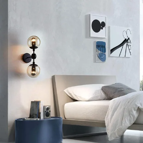 Vista 5 de Modo Lighting Industrial Wall Sconce Lighting Black Wall lamp 2 Lights Mid-Century Vanity Light Fixture with Globe Glass Shade for Bedroom Study
