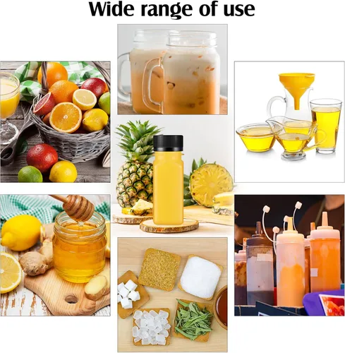 Vista 4 de Sliner 200 botellas pequeñas de plástico para jugo de 2 onzas, botella de jugo de jengibre con tapas, recipiente para bebidas transparentes