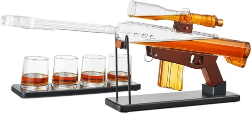 Vista 9 de Decantador de Francotirador Grande de 18", Regalos para Hombres Papá, Juego de Decantador de Whisky - Pistola de Vidrio con Mira de Francotirador AR