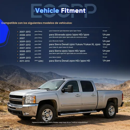 Vista 2 de ECCPP - Espejos de remolque de repuesto para Chevy Silverado 2007-2014