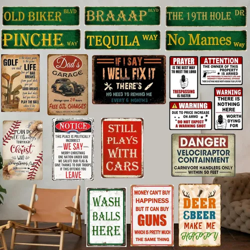 Vista 6 de Letreros Divertidos de Hojalata Accesorios de Armas para Hombres Decoración de Cueva de Hombre Regalos de Cueva de Hombre para Hombres Regalos