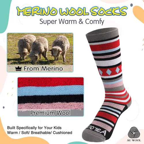 Vista 2 de Aaronano Calcetines de esquí de lana merino para niños calcetines térmicos de invierno para patinaje de nieve para niñas y niños pequeños 2 pares
