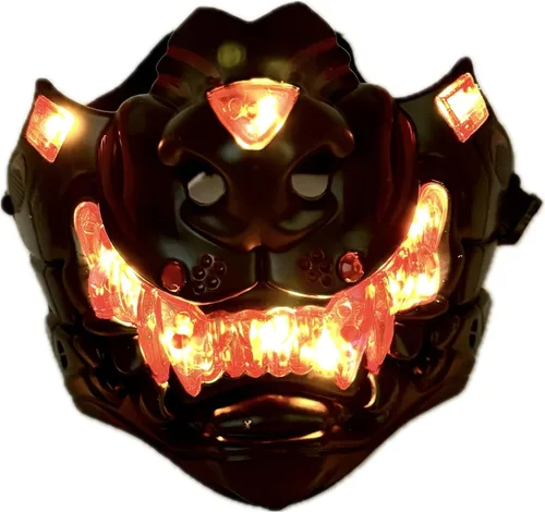 Vista 2 de Máscara de media cara metálica LED estilo steampunk para disfraz de Halloween, fiesta de cosplay