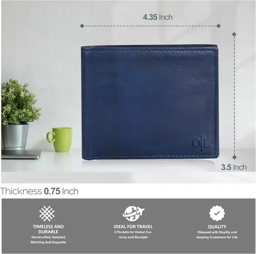 Vista 5 de Carteras RFID delgadas para hombres - Cartera de bolsillo frontal de piel genuina