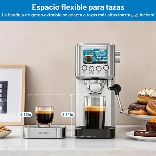 Vista 7 de XIXUBX Máquina de café expreso en frío con espumador de leche, gris Brushed Silver