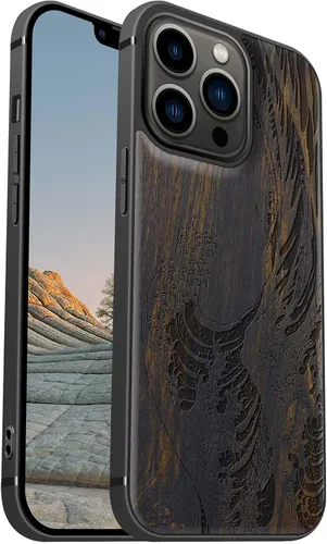 Vista 13 de Carveit Funda magnética de madera para iPhone 13 [madera natural y TPU suave] Funda protectora de madera única y elegante a prueba de golpes