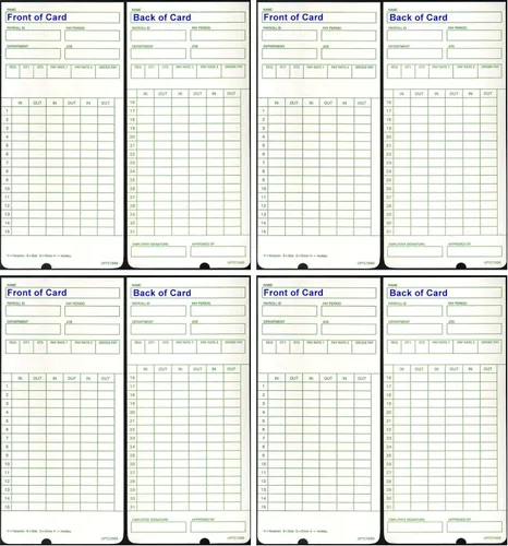 Vista 4 de Compumatic Tarjetas de tiempo para relojes uPunch HN1000 y HN3000 AutoAlign