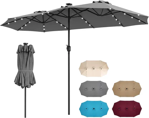 Vista 13 de Tangkula Sombrilla solar de patio de 13 pies, sombrilla de doble cara extra grande para mesa de mercado al aire libre con 36 luces LED, mango