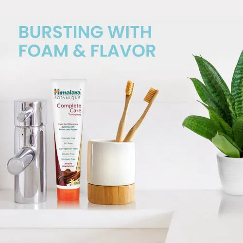 Vista 3 de Himalaya Botanique Complete Care - Pasta de dientes, a base de hierbas, sabor a canela, combate la placa, refresca el aliento, sin flúor, sin