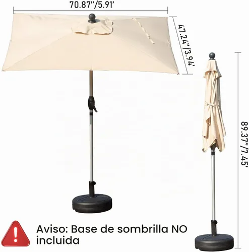 Vista 8 de Domi - Sombrilla rectangular de 6 x 4 pies para patio, sombrilla de mesa para exteriores con 8 varillas resistentes e inclinación, sombrilla de Beige