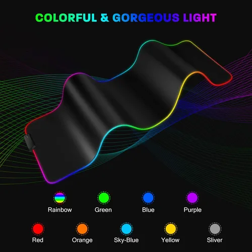 Vista 2 de YXLILI Alfombrilla de mouse grande para juegos para teclado y mouse alfombrilla de mouse RGB extendida 12 modos de iluminación impermeable base