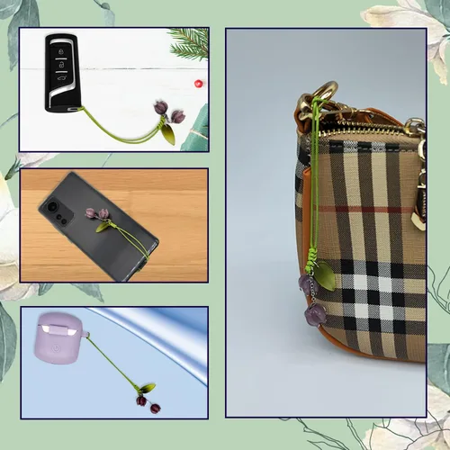 Vista 6 de Adorable dije de flor para teléfono celular, lindo llavero de accesorios de cadena de teléfono para mujeres y niñas (morado)