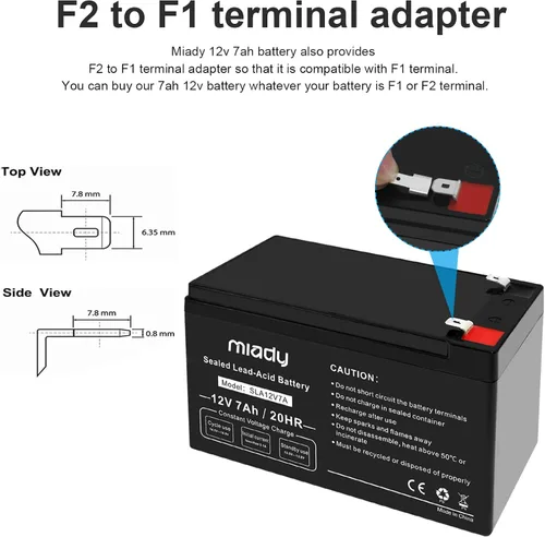 Vista 3 de Miady Batería de ácido plomo sellada recargable de 12V 7Ah (Paquete de 2)