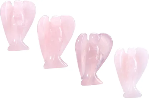 Vista 5 de Jovivi 2 figuras de ángel de cristal de cuarzo rosa amatista de 1.5 pulgadas pulido bolsillo guardián estatua piedras preciosas de ángel, piedras