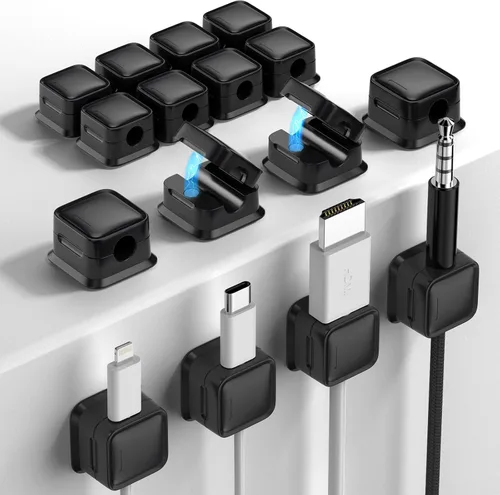 Vista 23 de Paquete de 8 Organizadores de Cables con Soporte, Costop Fuerte Adhesivo Magnético para Gestión de Cables de Escritorio, Fácil de Abrir, Organiza