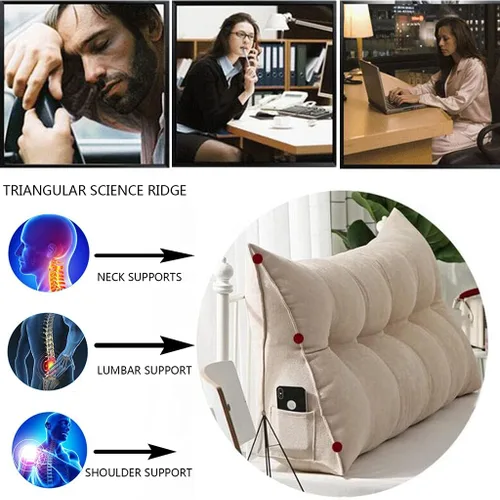 Vista 2 de Almohada triangular para cabecero, cojín triangular de color sólido, almohada de lectura, almohada de algodón con cuña de soporte de posicionamiento