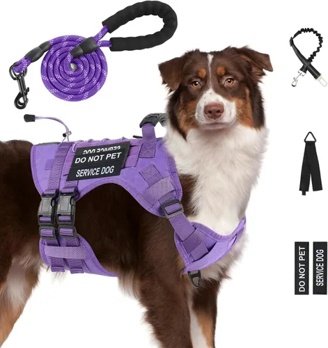 Vista 17 de Arnés táctico sin tirones para perro, tamaño pequeño, chaleco para perro de servicio, S, negro Arnés táctico y correa para perro, arnés ajustable
