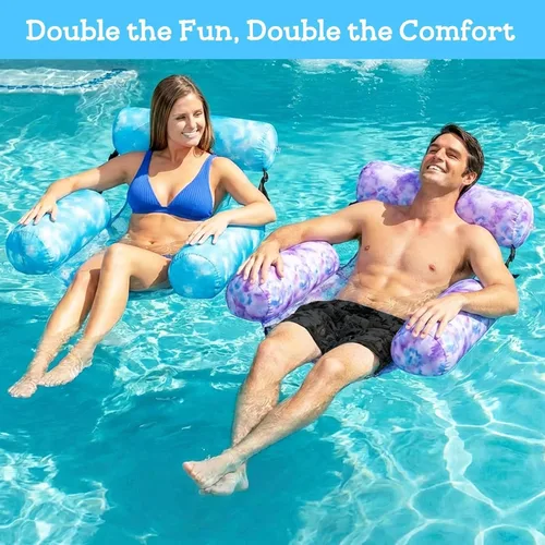 Vista 2 de Silla flotante inflable para piscina, paquete de 2 flotadores de piscina para adultos, resistentes, sillas flotantes de agua, flotadores inflables