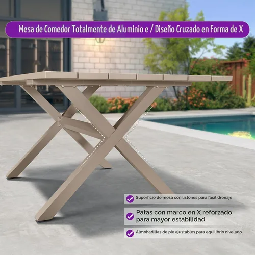 Vista 4 de PURPLE LEAF Juego de comedor de patio para 6 respaldos ergonómicos y cojín Champán