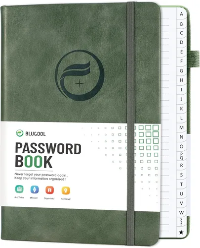 Vista 15 de Libro de contraseñas con pestañas alfabéticas, protector de contraseñas de tapa dura, organizador de cuaderno de contraseñas para computadora e