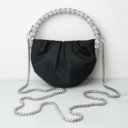 Vista 2 de HEYCUE Mini Glitter Diamond Handle Handbag Circular Evening Crossbody bag Sparkly Bride Wedding Party Prom Purses For Women