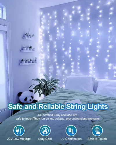 Vista 4 de 380 luces LED de Navidad de 125 pies, guirnalda de luces para exteriores, impermeables, temporizador y memoria, 8 modos regulables, para árbol