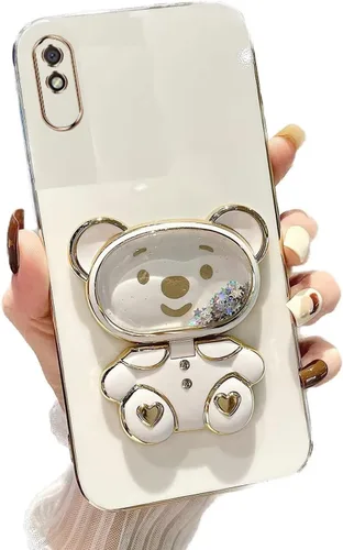 Vista 73 de Miagon Bear - Funda con soporte para espejo para Xiaomi Redmi A1, Quicksand Glitter Electroplated Soft TPU Protector Slim a prueba de golpes