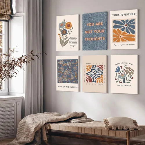 Vista 8 de 6 lienzos de salud mental para pared, estilo bohemio, psicología motivacional, decoración de pared, fotos, terapia, oficina, arte de pared