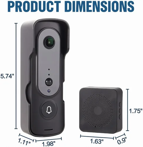 Vista 2 de Cámara de timbre de video 1080P inalámbrica, incluye timbre de anillo, visión nocturna IR/vista en vivo/detección humana inteligente/audio