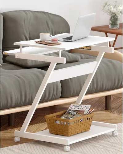 Vista 4 de SogesHome Escritorio portátil para computadora portátil de 23.6 pulgadas, mesa de cama, escritorio portátil para computadora con ruedas bloqueables