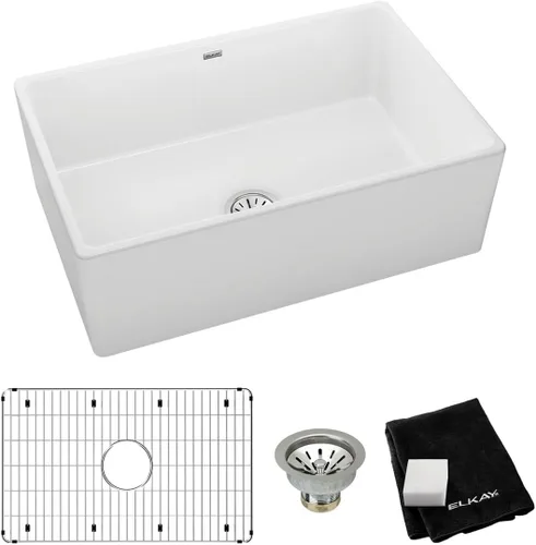 Vista 21 de Elkay SWU1517WH - Fregadero de barra de montaje inferior de arcilla refractaria de 16-7/16" x 18-15/16" x 9-1/16", color blanco