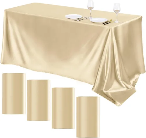 Vista 21 de TURSTIN Paquete de 4 manteles de satén negro de 102 x 58 pulgadas, mantel rectangular de seda brillante, tela suave, decoración de mesa para bodas