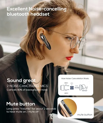 Vista 6 de Auriculares Bluetooth manos libres V5.4, auricular Bluetooth con cancelación de ruido, tiempo de conversación de 36 horas, auriculares de un solo