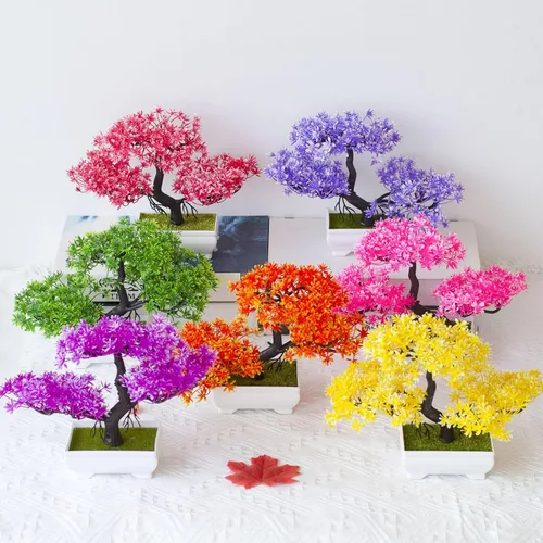 Vista 5 de Árbol bonsái artificial simulación planta en maceta oficina sala de estar decoración del hogar verde